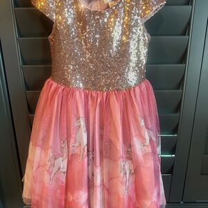 Pink Sequin Unicorn Kids Dress